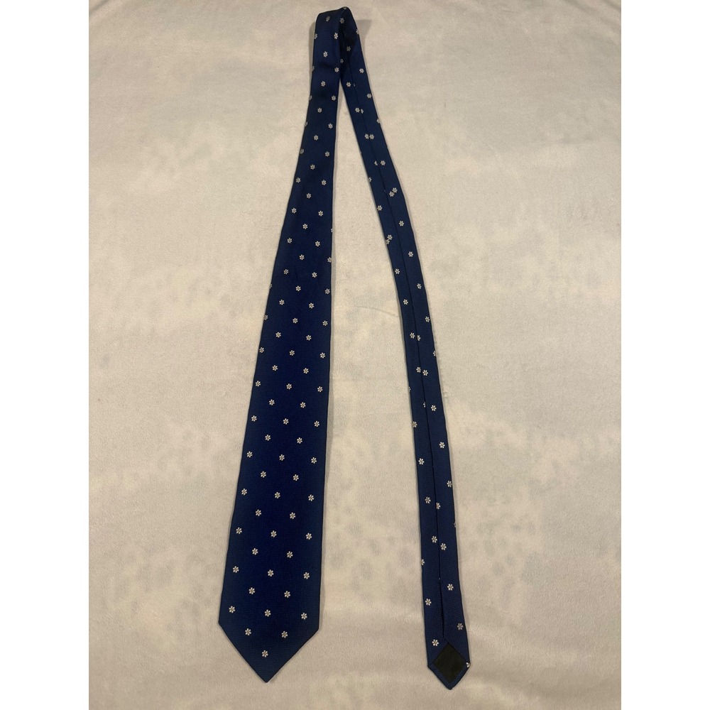 Brooks Brothers 346 Mens Navy Blue Silk Daisy Floral Necktie Made in USA Italy